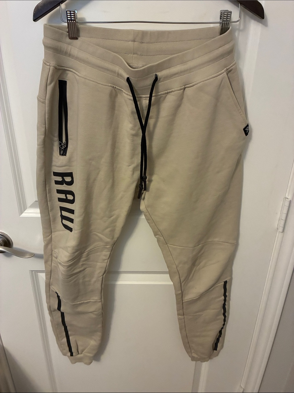 Men's Beige Jogger Sweatpants with Black Accents